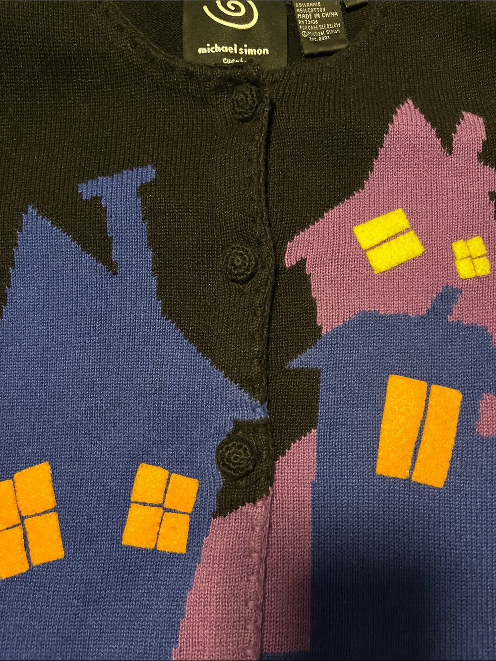 Michael Simon Halloween Haunted House Cardigan - Black, Purple, Blue - Picture 2 of 8